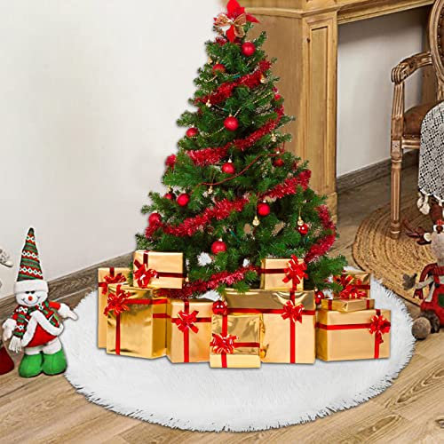 Jupe de sapin de Noël en faux polyester (blanc) pour décorations de sapin de Noël - 90 cm