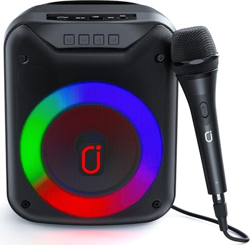 JYX D18 Karaoke Machine with Wired Microphone,Lightweight Bluetooth Speaker with Party Lights,Portable PA System Support USB Input,Indoor/Outdoor Use, Gift for Kids