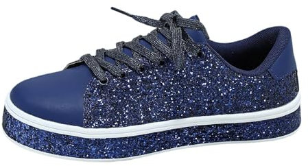 Pailletten Schuhe Blau, Brautschuhe Sneaker, Glitzer Schuhe Damen Pailletten Silber Flache Low Sneaker Outdoor Sportschuhe Slip On Laufschuhe Festliche Schuhe Glänzende Schnürsenkel Walkingschuhe