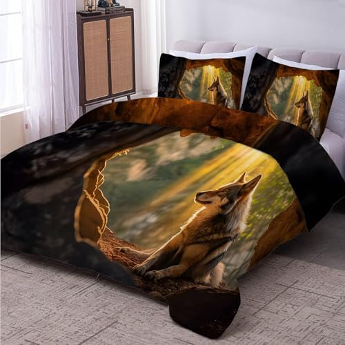 Waldsonne Bettdecke 135x200 4 Jahreszeiten, Wende Wolf Steppdecke Schlafdecke Bettdecke ohne Bezug Waschbar,Warme & Weiche Bettdecken, Ganzjahresdecke 135x200 mit 2 Kissenbezug