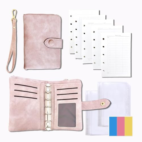 Portefeuille budgétaire A8/M5 avec classeur et 5 paquets de Filler Papers,Agenda à anneaux réguliers A8,pochette budget,classeur budget a8,classeur epargne,planificateur financier (Rose)