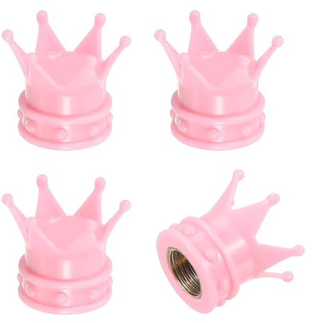 PATIKIL Crown Reifenventilkappen, 4 Stück Reifenventilkappen Fahrzeug Auto Reifenluftkappen Abdeckungen mit O-Ring Universal für Fahrrad SUV Automobil, Pink