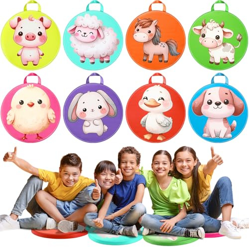 Yuntau 8 Pcs Kids Floor Cushions for Classroom Flexible Round Seating with Handle Soft Waterproof Floor Pillows with Cute Cartoon Animal Pattern for Elementary Daycare Preschool(Farm Animals)