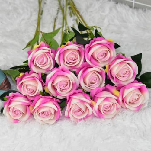 10 PCS Artificial Roses, Artificial Pink Roses Silk Flowers, Bridal Wedding Bouquet Realistic Flower for Home Garden Party Arrangment Garden Wedding Decoration