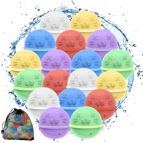 Wasserbomben Wiederverwendbar,18 Stück Wiederverwendbare Wasserbomben Magnetisch Selbstschließend, Sommer Outdoor Spielzeug für Kinder, Pool Spielzeug Kinder, Wasser Spielzeug