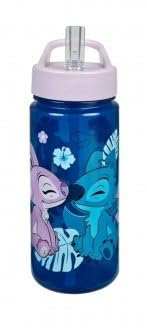 pour Stitch - Gourde Enfant avec Paille 500 ML, poignee - sans bpa - Etanche et Legere - Ecole, Sport - Set Bouteille Eau et Carte