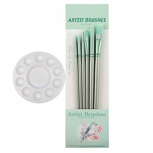 Lot de 6 pinceaux en Nylon pour Peinture par numéros, pinceaux Ronds Professionnels en Nylon Acrylique pour aquarelles, acryliques, encres, Huile et détails (Green)