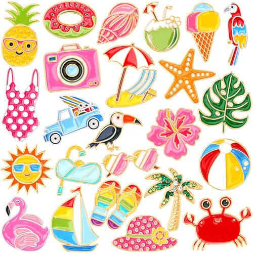 SEPGLITTER 24 Stück Cartoon Brosche Pin Emaille, Hawaii Emaille Anstecknadel Set Emaille Brosche Metall Abzeichen Pins für Kleidungszubehör Rucksack Hut Jacke Dekoration