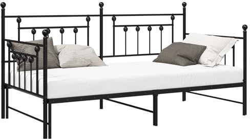 vidaXL Marco de Cama de Metal con Trundle Diseño Ahorra Espacio y Construcción Resistente Acabado Negro Contemporáneo para Recibir Huéspedes Dimensiones 90 x 190 cm Convertible a Sofá Muebles de Dorm