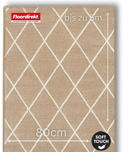 Floordirekt teppichläufer rutschfest - maßgefertigter Feinschlingen Teppich Läufer für Küche, Flur & Wohnraum - Ornament Vintage Orient Gitter (80 x 200 cm, Cosenza Beige)