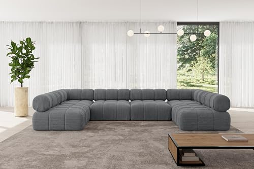 ALTDECOR Modulares Sofa Ecksofa in U-Form Corner modular Sofa Eckcouch Couch Wohnlandschaft Cauchsofa Polstersofa Garvo-U2-380x190x70 cm Dunkelgrau