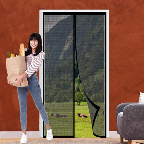 Zanzariera Magnetica per Porta Blindata 118 x 237 cm Traspirante Bianca Zanzariere Porte per Balcone Soggiorno, Nero