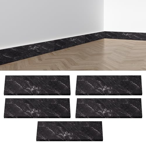 Lot de 5 plinthes autocollantes en MDF avec film - Plinthes étanches pour cuisine, salle de bain - Noir piano