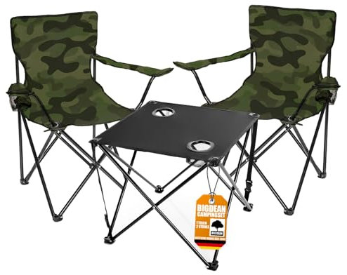 BigDean Campingtisch mit Stühlen Camouflage - Camping Tisch Stuhl Set Camping Stühle Campingstühle Campingstühle faltbar Campingmöbel Set