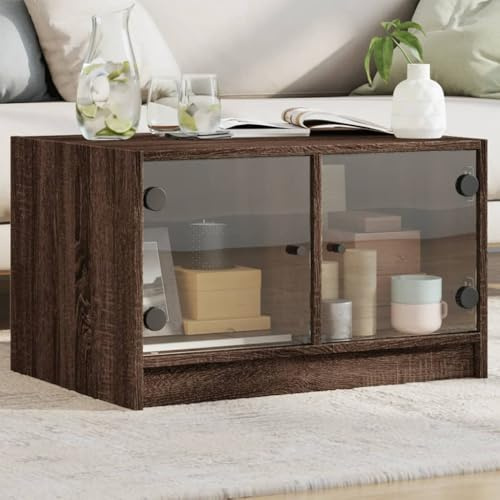EMYRLXQW Tables d'appoint, tables basses avec portes en verre, chêne marron, 68 x 50 x 42 cm
