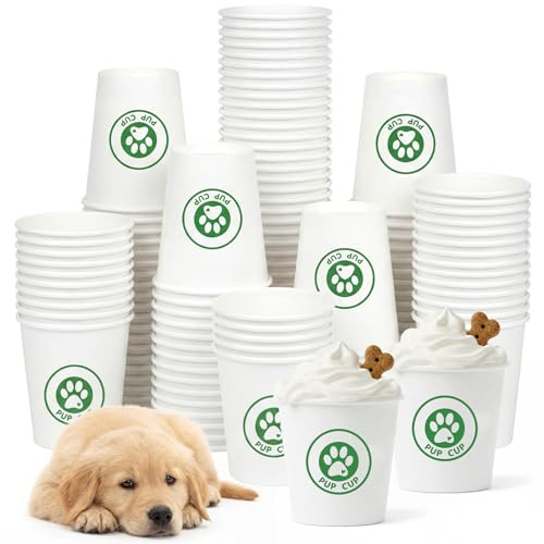 FoldTier 200 Pcs 3 oz Pup Cups, Disposable Paper with Lids Paw Puppy Treat | Dog Treat Serving Cups, Puppy Snack Containers for Feeding, Pet Birthday Party Supplies, Food Safe Paper Material