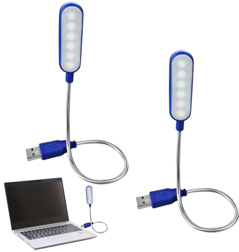 Cherioll USB Anschluss Leselampe, 2 Stück USB Schwanenhals Lampe, Notebook-Leselampe, Flexibeles LED Leselicht Mit Schwanenhals, Für Buch, Laptop PC Computer, Blau