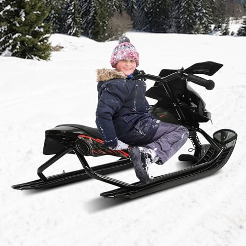 Lenkschlitten 80kg Tragkraft Kinder Schneeschlitten mit Sicherheitsbremse & Zugseil Lenkbob Verstellbares Kissen Bobs Schlitten Schneeschlitten Kinder für ab 3 Jahre