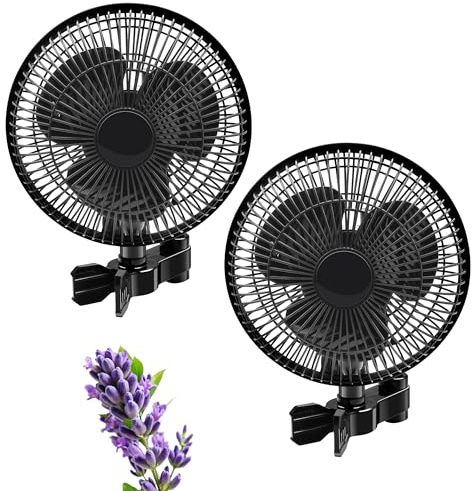 KLGFI 2 Stück Grow Ventilator mit Clip, Clip-on-Lüfter | 25W Oszillierender Clip-Ventilator 2 Geschwind für Growzelt