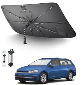 SKTU Sonnenschutz Frontscheibe für VW Golf 7 7.5 / Seat Leon MK3, Kordelzug-Design Faltbarer Sonnenblende Schutz Abdeckung UV Schutz für Golf/Seat Leon Zubehör Carbonfaser-Skelett