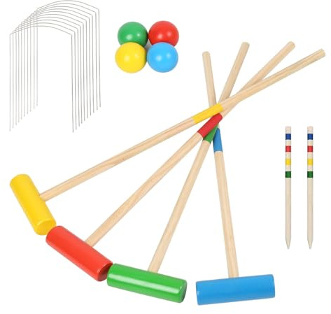 Fogmiea Krocket Croquet Krocket Spiel, 2-4 Spieler Croquet Set, Kinder Erwachsene Familie Outdoor Gartenspiel, Geschicklichkeitsspiel Holz Krocketspiel, mit Tasche