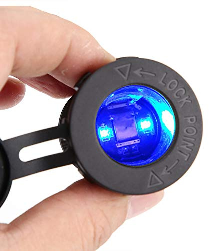 BONKZEBU 12 V Wasserdichter Zigarettenanzünder-Stecker mit Blauer LED für Auto, Motorrad, Boot, Schwarz, 1 Stück