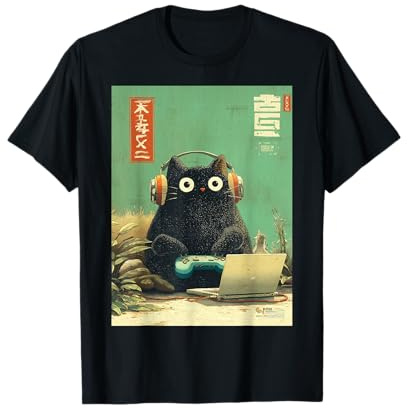 Japanese Gamer Cat Video Games Abduction UFO Cat Dad T-Shirt