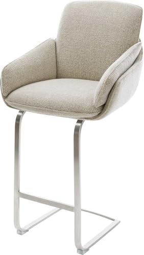 DELIFE Barstuhl Luan-Flex Freischwinger Flach Edelstahl Silberfarben Webstoff Soft Beige