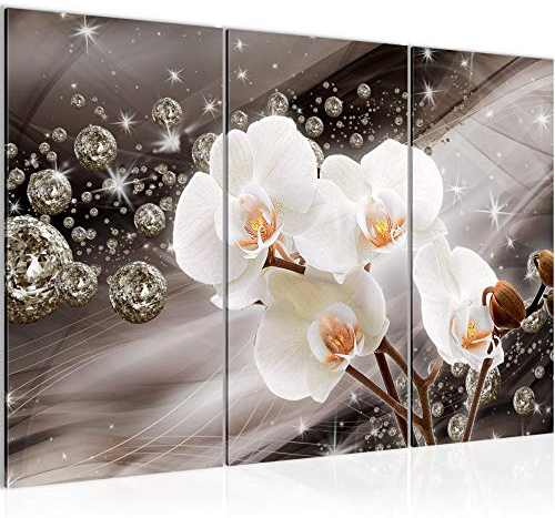 Runa Art Wandbilder Blumen Orchidee Bild XXL Wohnzimmer Schlafzimmer Beige Abstrakt Diamant 120 x 80 cm 3 Teilig 200931a