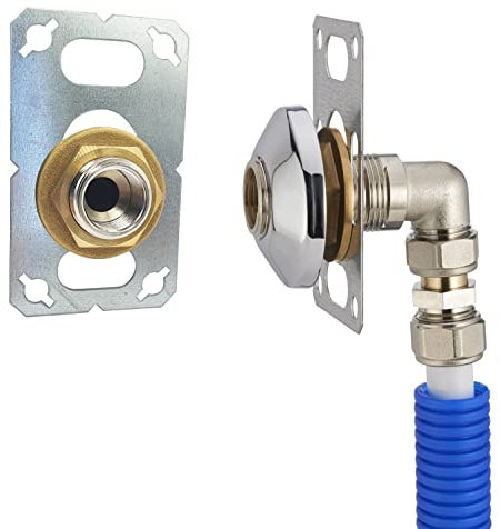 FIXSYSTEM kit sortie de cloison pour tube Multicouche à Compression (à Visser) Ø16 - sortie mâle 20x27 (3/4) / femelle 15x21 (1/2) + rosace de finition chromée pour robinet machine à laver