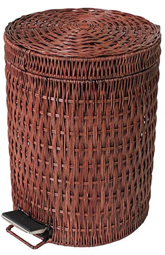 SANDM Wrash können Schritt Trash can,Rattan & Wicker Entfernbar Mülleimer in Home & Kitchen Trash dose mit Deckel Runde Trash can-B