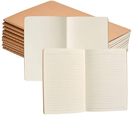 FOCCTS 10 pezzi A5 Kraft Paper Cover Notebooks 38 fogli di 5 spazi vuoti e 5 linee orizzontali per appunti, bozze, disegni (21 * 14 cm)