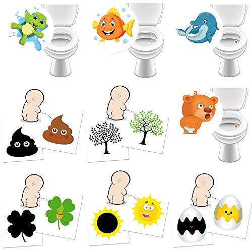 9 x WC Aufkleber/Toilettensticker 4 x Lieblingstiere + 5 x Zaubersticker als Töpfchentrainer damit Kinder besser in die Toilette zielen - verfärbende Sticker, lustig und hilfreich
