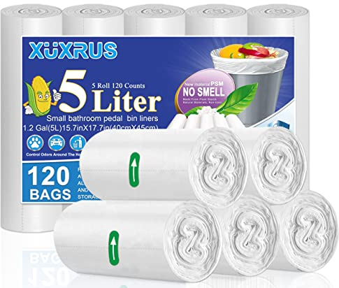 XUXRUS Small Pedal Bin Bags 5l Bin Liners 6-8l Trash Garbage Bags White Bathroom Pedal Bin Liners,120 Counts