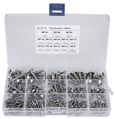 Garosa 180Pcs M3 M4 M5 M6 Schraubensatz Edelstahl Flachkopf Kreuz Holzschrauben Selbstschneidende Schrauben Sortiment Set Kit für mehrere Zwecke