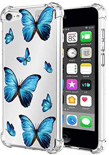 Yerebel Cover per iPod Touch 7 / iPod Touch 6 /Cover carina per iPod Touch 5 Trasparente con bordi flessibili in TPU gomma morbida e silicone Custodia per Apple iPod Touch 5/6 / 7th Farfalla Blu