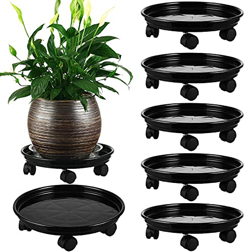 6 Packs Plant Caddy with Wheels 11.8 Plastic Rolling Plant Dolly Coasters Heavy-duty Wheeled Planter Mover Rollers Indoor Outdoor Wheeled Flower Pot Base Suacers with Casters, Black