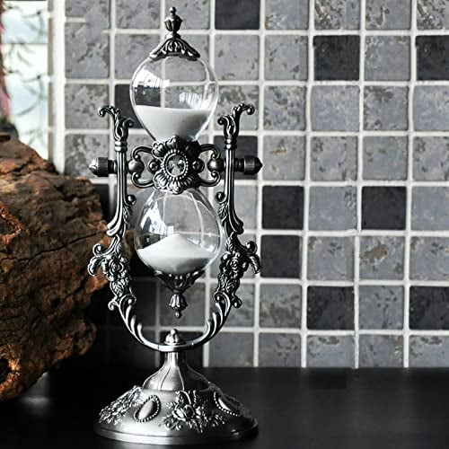 DMJLI-T 30/15 Minuten Vintage Sanduhr,360°Drehbarer Hourglass,Antike Gravierte Stundenglas,Weiße Sand,Sanduhr Für Büro-Schreibtisch-Handwerk,Geschenke,30minutes
