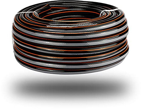 Bortaberg Flexible 4-Layer Hose 1/2(12.5mm) inch, Carbon, 15-100m Water Hose Pipe for Home Garden Patio and Car Cleaning, 25 bar Burst Pressure, Keeps its Shape, Spiral mesh Textile (100)
