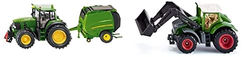 Siku 1665, John Deere Traktor mit Ballenpresse inkl. 2 Ballen, Metal/Kunststoff, Grün, Bewegliche Teile & 1393, Fendt 1050 Vario Traktor mit Frontlader, Grün/Schwarz, Beweglicher Frontlader