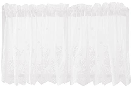 Gardinen Mit Kräuselband Transparent Creme Spitzenvorhänge mit Blumenmuster, Küche, Kaffeevorhänge, Schlafzimmer, Stangenvorhänge, Spitzenvorhänge, kurze Vorhänge, Spitze (A, One Size)