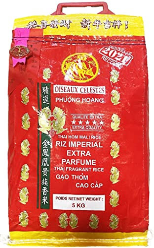 Oiseaux Célestes Riz Thai extra parfumé, Riz Long de Thaïlande, Thai Hom Mali Riz Impérial Extra Parfumé, Récolte Année 2021 5kg (1 sac) (5kg)