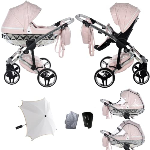Neuheit! Original Junama Diamond Heart v2 Modulare Systeme Kombikinderwagen 2in1 Exclusive Prams (06 rosa - silber)