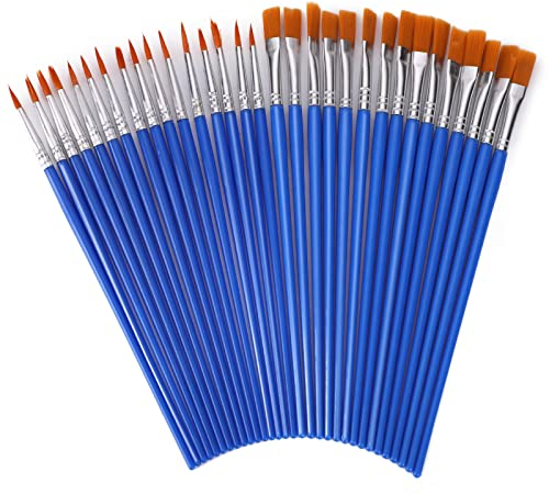 Prasacco 30 Stück Pinsel Set, 15 Runde Pinsel und 15 Flache Pinsel Kleine Künstlerpinsel Pinsel für Körper Gesicht Felsen Leinwand, Gemälde Liebhaber Kinder und Erwachsene zum Zeichnen Basteln (Blau)