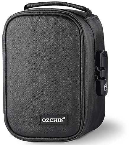 OZCHIN Geruchsdichte Tasche mit Zahlenschloss, Lunch-Tasche, Akten-Organizer, Behälter, Medizin-Schloss-Tasche, Reise-Aufbewahrungsbox (schwarz)