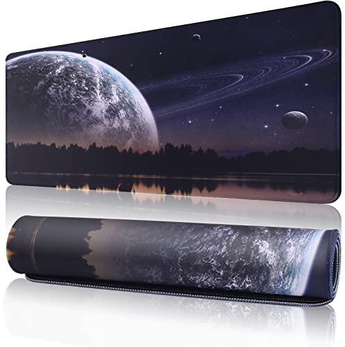 600×300mm Large Gaming Mouse Pad Mat with Stitched Edge Non-Slip Rubber Base Washable Resilient for Office Computers Laptop Table Mouse Pads Mats Accessory (Planet, Large) (Planet, L)