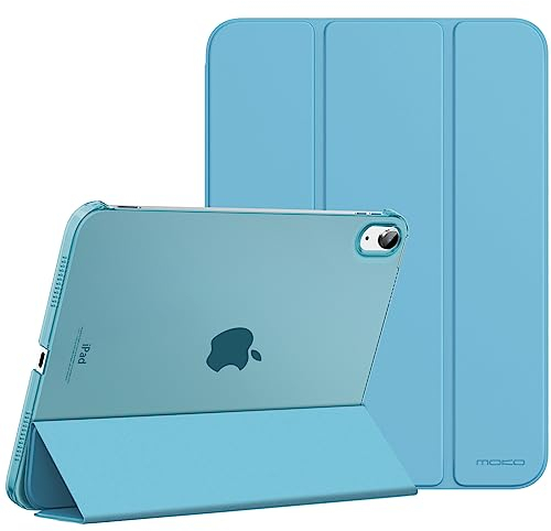 MoKo Hülle für iPad (A16) 11. Generation 11 Zoll 2025, iPad 10. Generation 10,9 Zoll 2022, Schlanke Stand Schutzhülle mit Hart PC Transparent Rückseite, Nebliges Blau