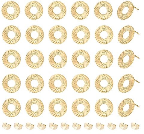 UNICRAFTALE 30 Pcs Boucles D'Oreilles à Clou Acier Inoxydable Donut Boucles D'Oreilles avec Trou et Dos de Boucles D'Oreilles Doré Hypoallergénique Métal Post Creux Boucles D'Oreilles de Bijoux DIY