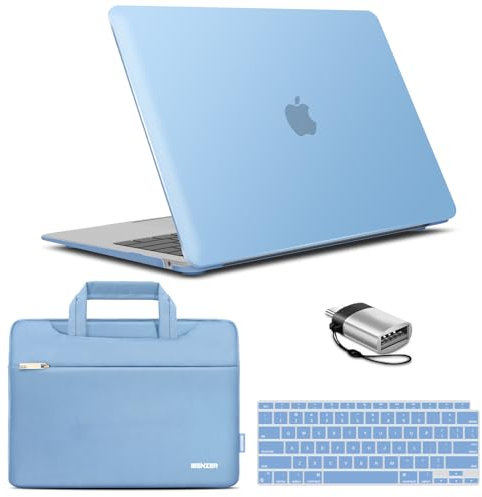 IBENZER Compatibile con MacBook Air 13 Case 2022 2021 2020 M1 A2337 A2179 A1932, custodia rigida, custodia e copertura per tastiera e tipo C per Mac Air 13 con Touch ID, blu arioso, MAT13-ARBL+3