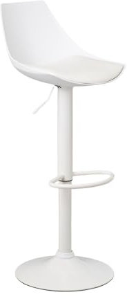 LOLAhome Taburete Alto de Cocina Giratorio en 360°, Silla de Bar Regulable en Altura de 83 a 104 cm, con Respaldo, Material Polipiel, Estructura Metal Blanca y Reposapiés, Blanco